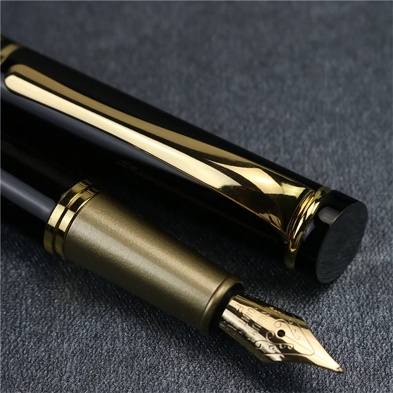 Custom Text Fountain Pen With exquisite leather Pencil case No ink in the pen Gold text iridium high-quality pen tip