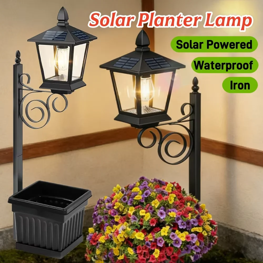 

Outdoor Solar Planter Light Auto On/off Sensor Solar Powered Pathway Light with Planter Front Porch Decor (No Flowers Included)