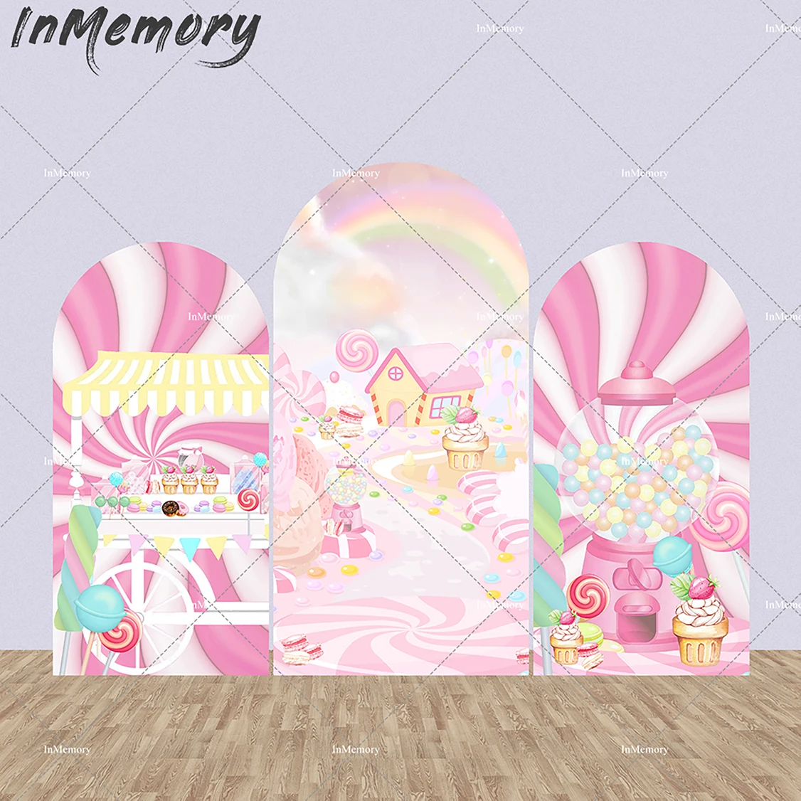 Różowa Candyland Donut Arch tło okładka dwustronna lody ściana tło dla dzieci Baby Shower dekoracje na przyjęcie urodzinowe