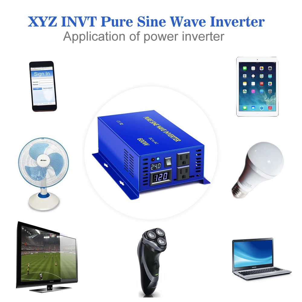 Blue Shell Pure Sine Wave Solar Power Inverter 600W Battery Converter Power Bank 12V/24V/36V/48V/72V/96V DC to 120V/220V/240V AC