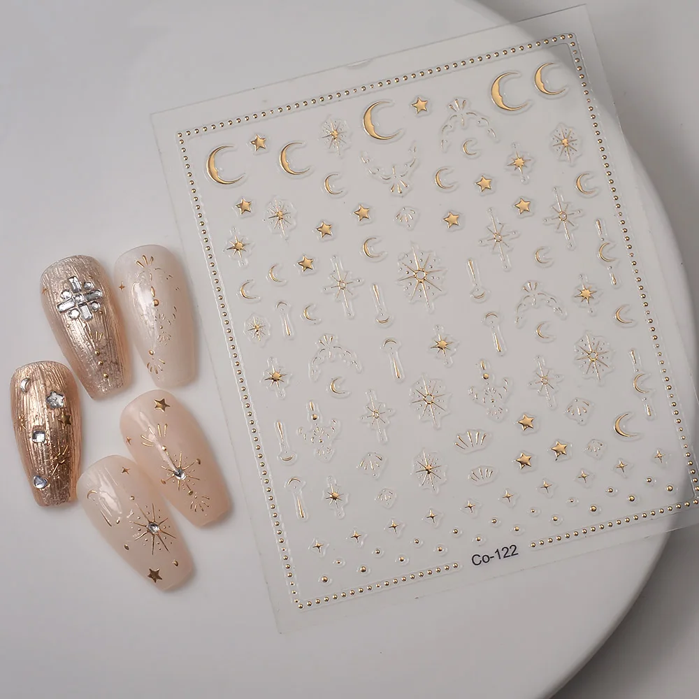 

Cute 5D Nail Sticker Embossed Pattern Moon Star Nail Slider Self-Adhesive Girl Manicure Decal CO-122