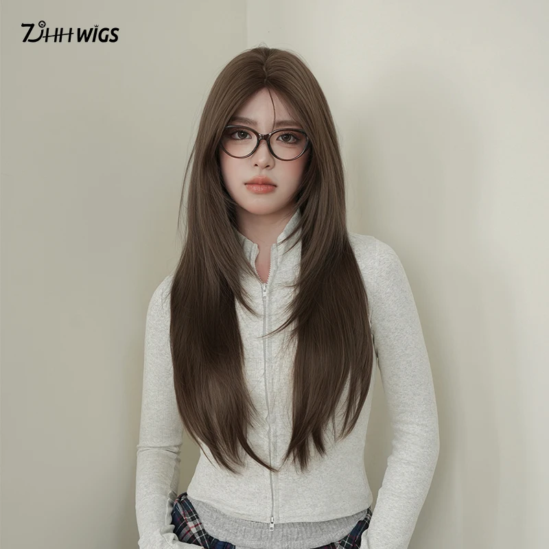 

Routine Wigs Long Straight Tea Brown Wigs for Women Daily Party Use Middle Part High Layered Heat Resistant Synthetic Wigs