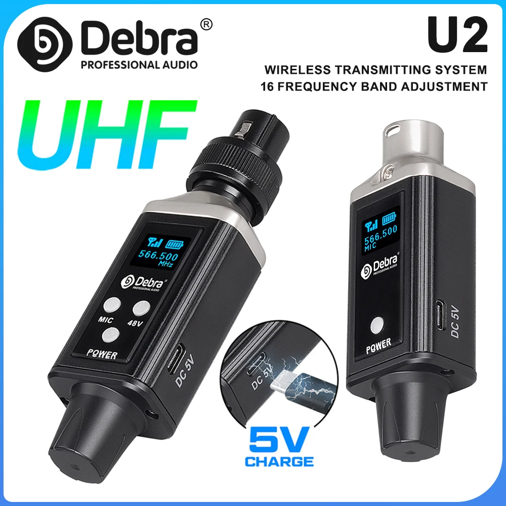 Debra U2 Wireless Microphone Transmission System, Metal Audio ID Pairing Adapter 560-590MHz for Guitar, Mixer, Microphone