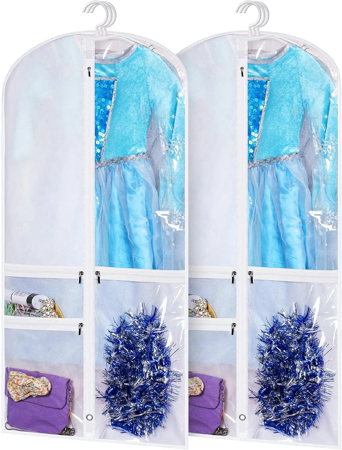 

Clear Zipper Garment Bag Set of 2 for Dance Costumes, Travel & Competitions - Portable and Protective