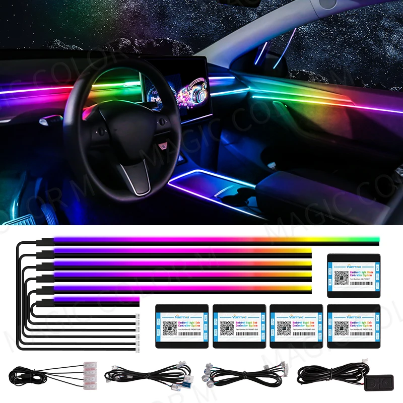 

18 in 1 Ambient Light Car Interior Dream Color RGB Breathe Dashboard Door Decoration LED Acrylic Strip Bluetooth APP Control 12V