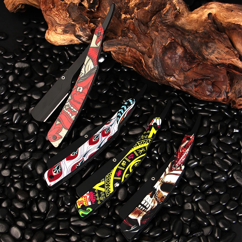 Profesjonalna golarka ręczna dla mężczyzn Wzór czaszki Nóż fryzjerski ze stali nierdzewnej Brzytwa bezpieczeństwa dla kobiet Obcinacz do brody z ostrzem