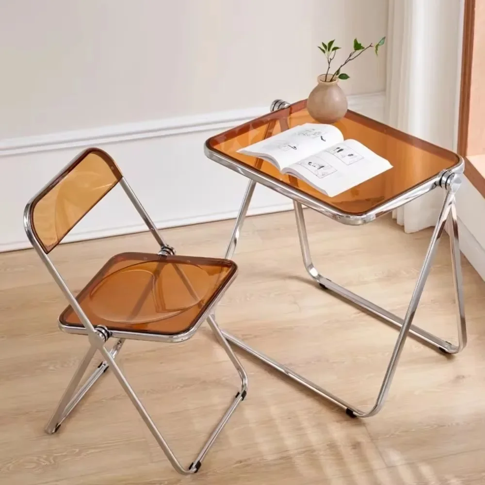 Acrylic Table Chair  Foldable Office Study Desk Household Portable Desk Chairs Combination Furniture Simple Table and Chair Set image 3