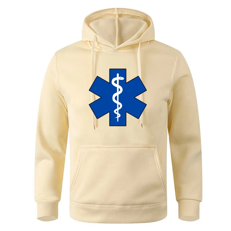 EMT ambulance Printing Hoodies Mens Personality Fashion Hoody Hip Hop Fleece Streetwear Loose Pullover Spiritual Hoody