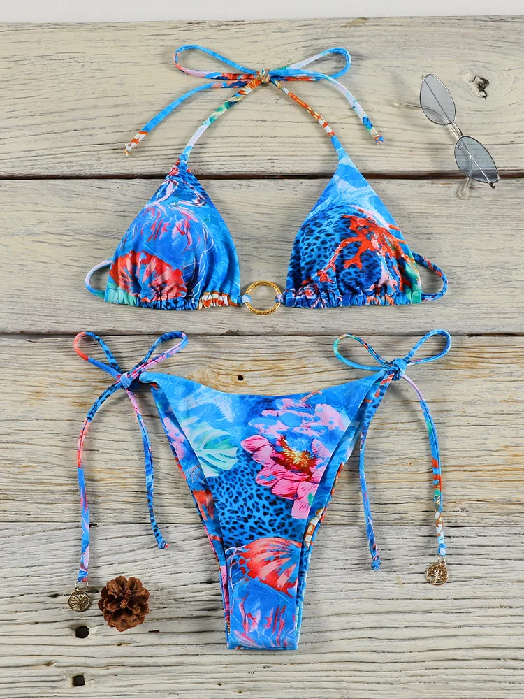 Sea style Bikinis Print Triangle Swimwear Women's Swimsuit 2025 Sexy Bathing Suit Bandage Biquini 2-Pieces Beachwear Summer