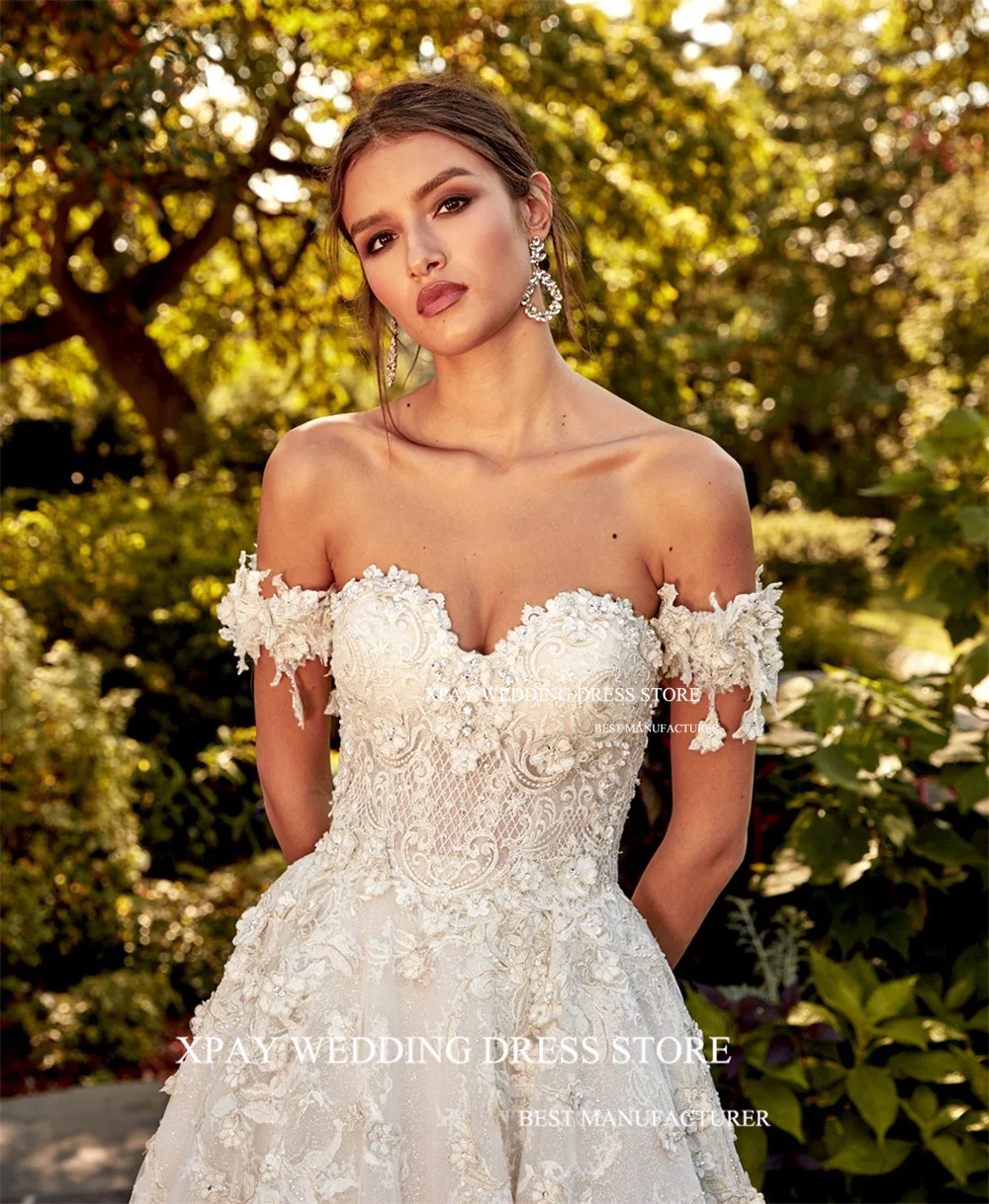 Xpay Luxe Off The Shoulder Sweetheart Baljurk 3d Kanten Kralen Geappliqueerde Trouwjurken Backless Custom Vestidos De Novia