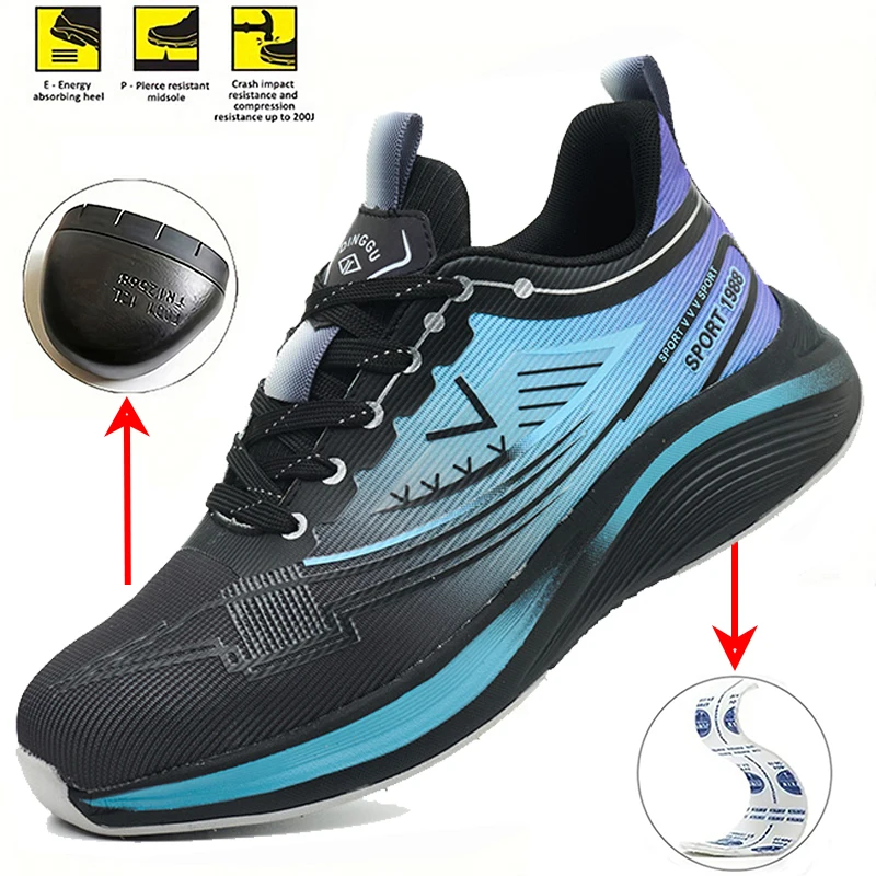 

Защитная обувь, мужские легкие дышащие рабочие ботинки, обувь с регулируемым стальным носком, противоударная, противопрокольная, строительная рабочая обувь