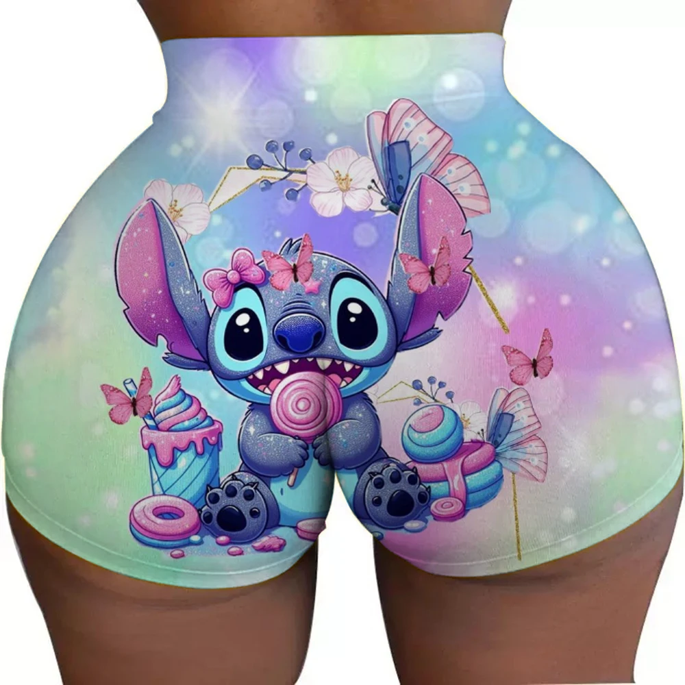 Custom SLilo And Stitch Cartoon Gym Biker Running Shorts Women's Anime Workout Yoga Shorts