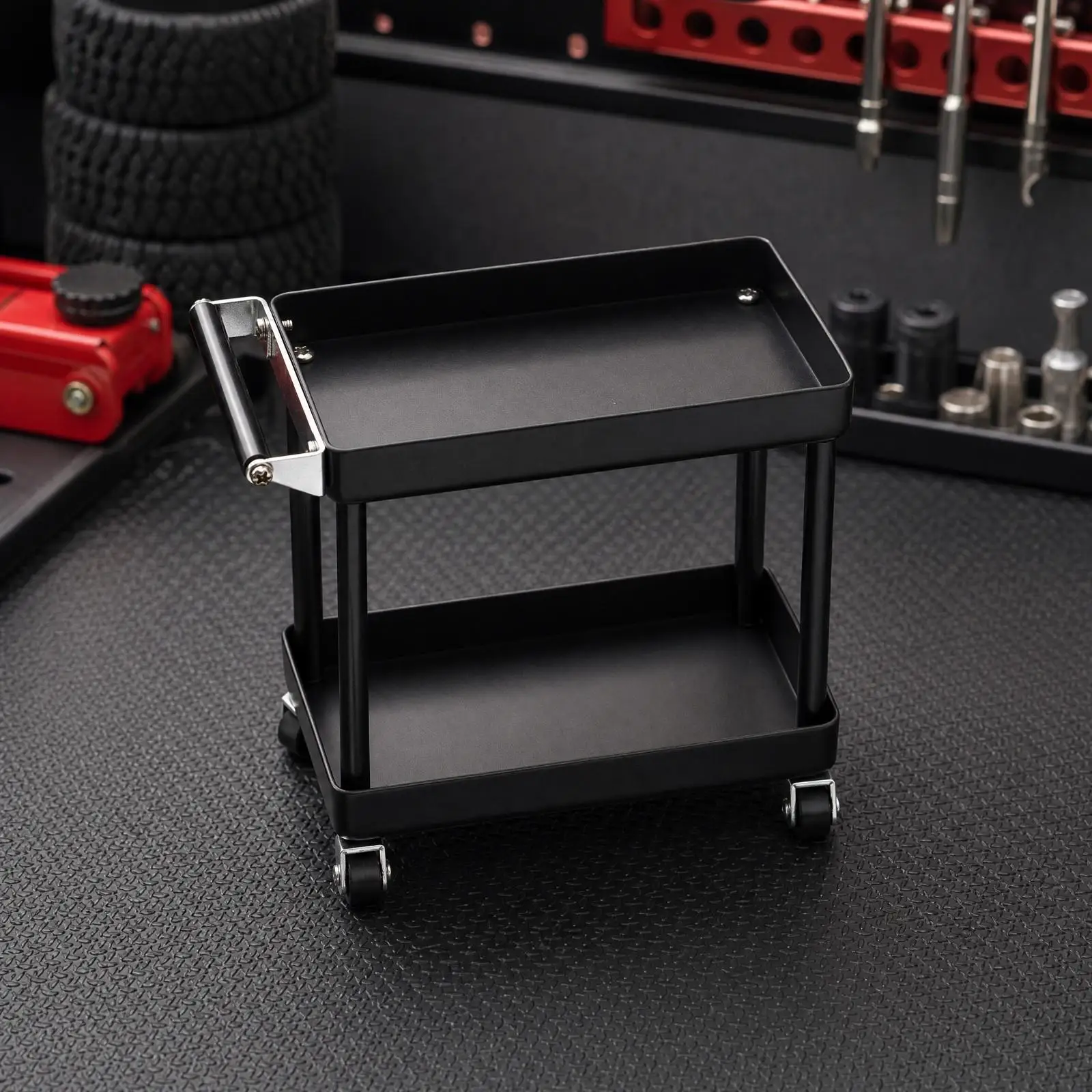 Hobby RC Tool Cart Miniature Metal Trolley with Swivel Casters for Scale Crawler Workbench Setup