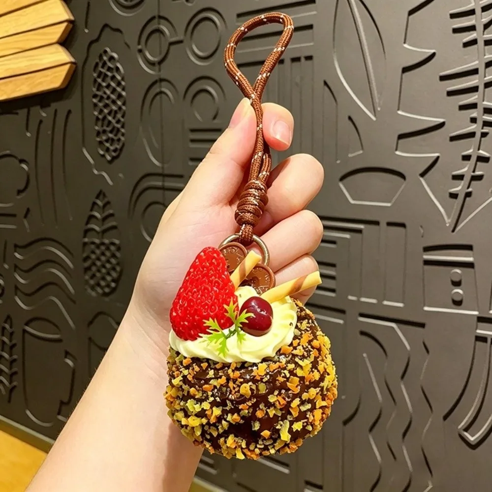 Keyring Realistic Simulation Cake Keychain Strawberry Decoration Mousse Cake Pendant Chocolate Fruit Cream Cake Hanging Girl