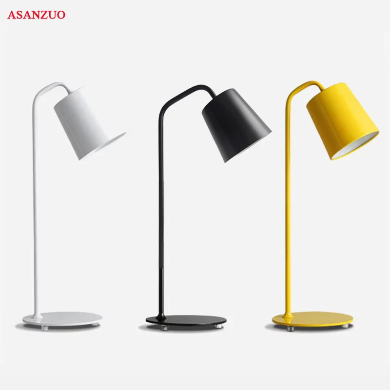 

Modern minimalist black white yellow table lamp Living room desk bedroom bedside LED personality wrought iron desk lamp