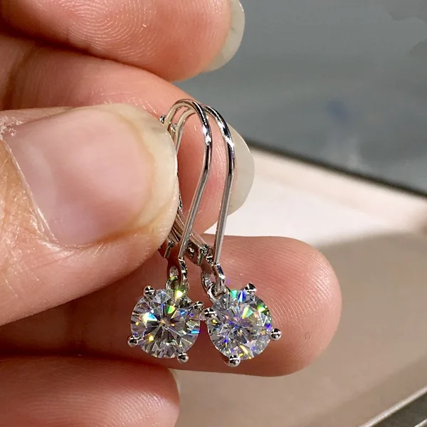 Women s S925 Sterling Silver Stud Earrings Featuring Brilliant Mozzarella Diamond and Durable Four Claw Hold