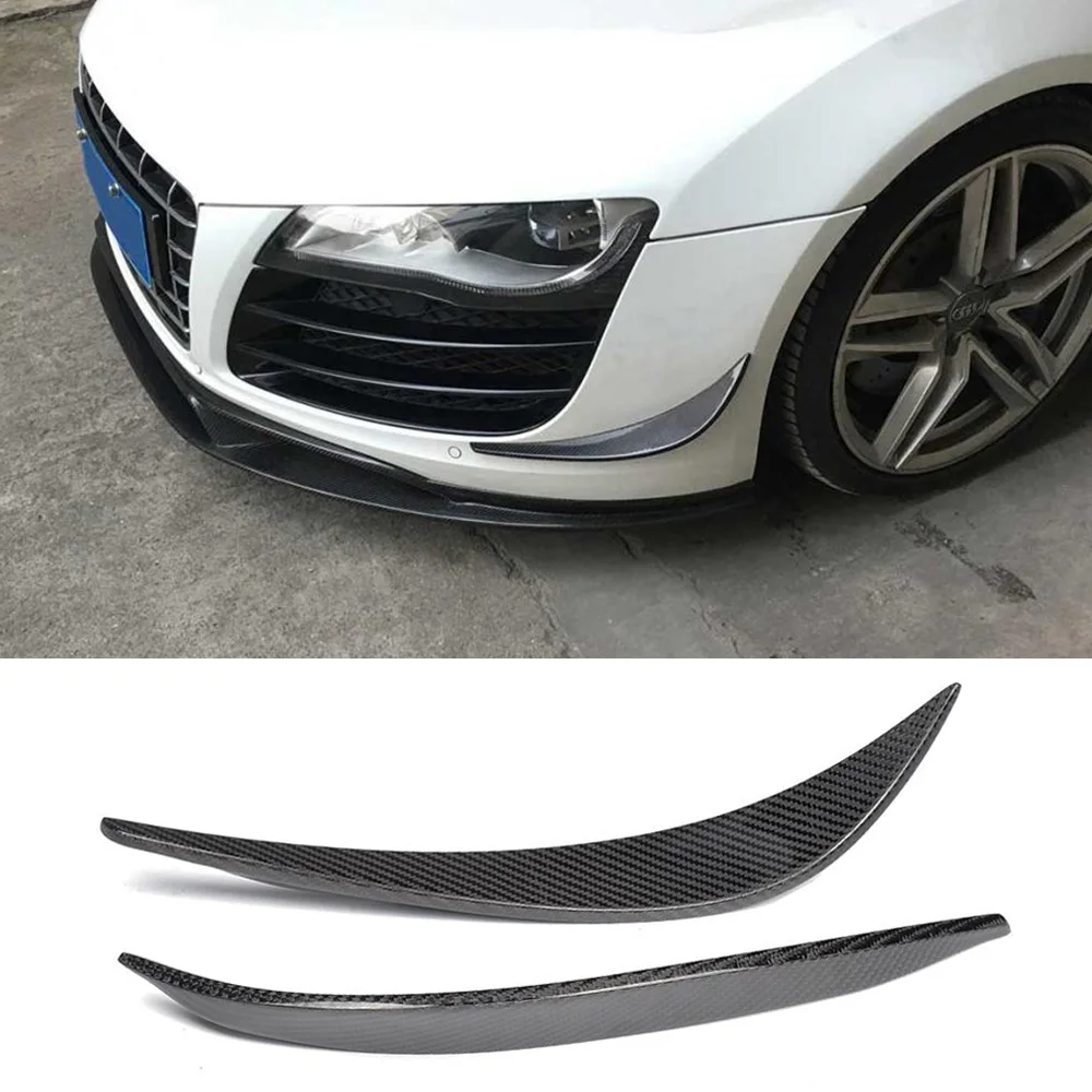 Carbon Fiber Front Bumper Fins Splitters For Audi R8 V8 V10 2008 - 2015 Car Front Bumper Canards Fins Splitters Stick On