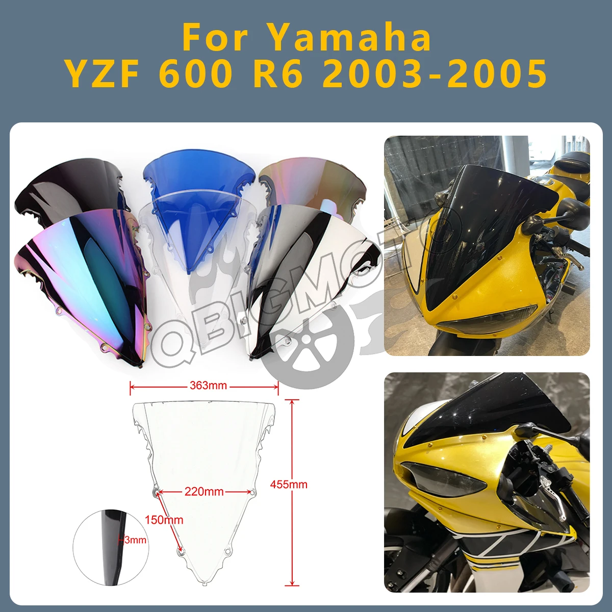 

Motorcycle Accessories Windshield Wind Screen Deflector Fairing For Yamaha YZF 600 R6 YZF-600 2003-2005 Double Bubble Protector