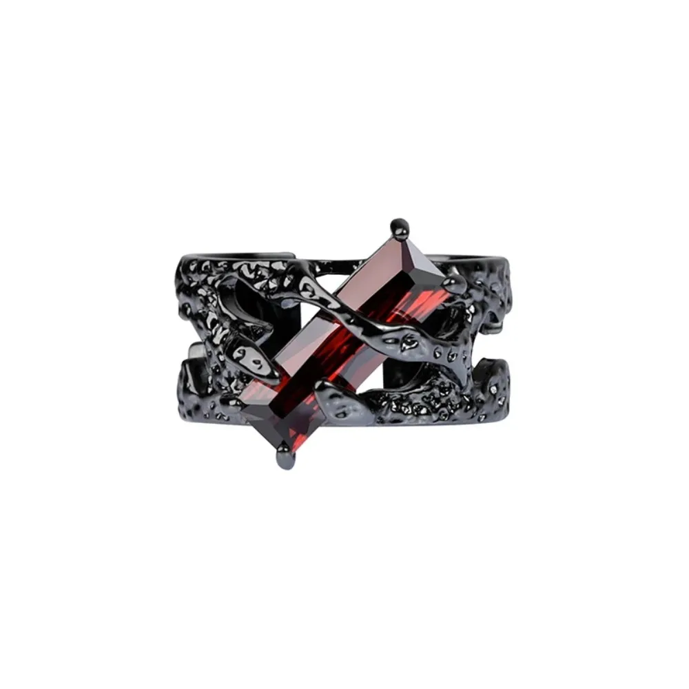 Portable Copper Retro Ruby Ring Electroplate Punk Hollow Out Ring Index Finger Ring