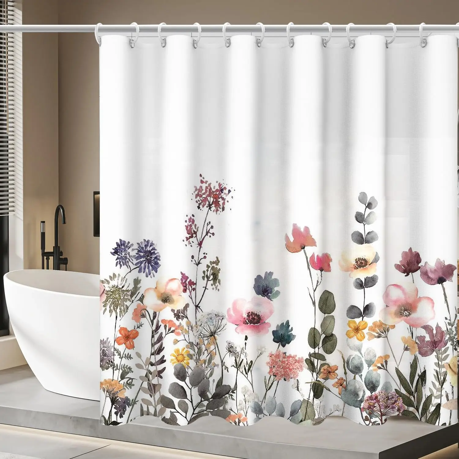 

Floral Shower Curtain,Butterfly Shower Curtains,Modern Bathroom Curtain with Weighted Hem Anti Cling Designi
