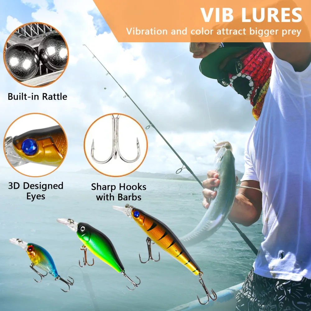 120 PCS/Set Artificial Fishing Bait VIB Fishing Bait Set Mixed Tackle Fishing Accessories With Tackle Box For Beginners