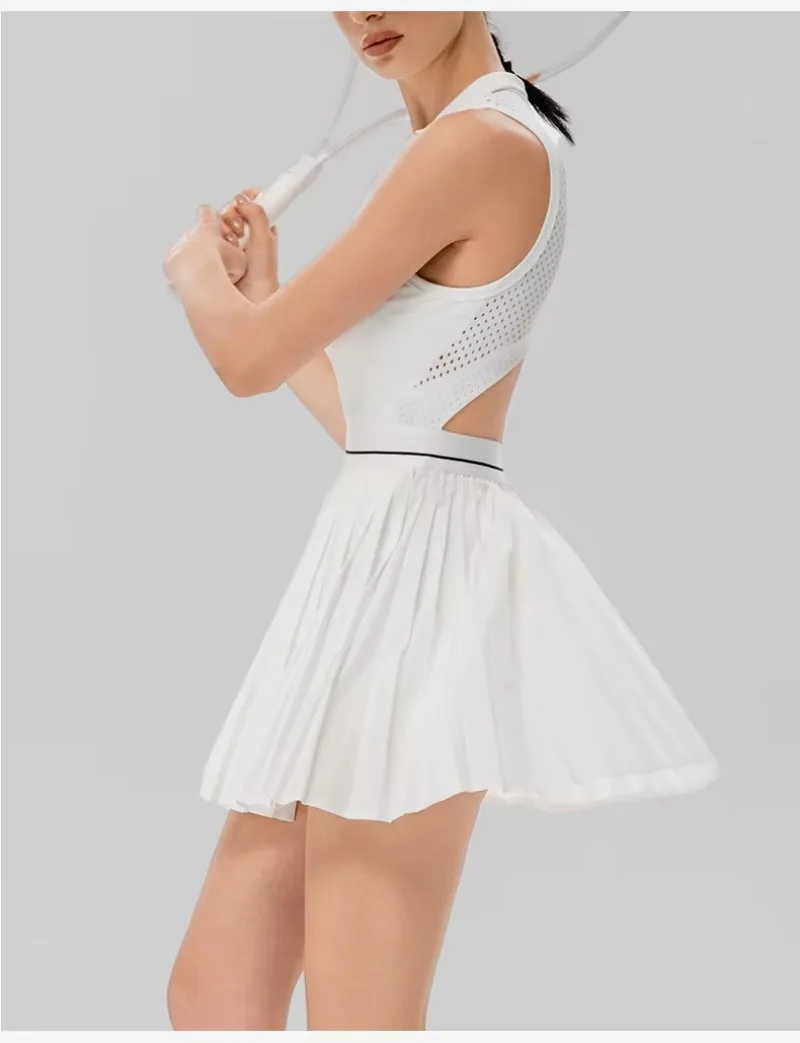 Damen-Tenniskleid mit Reißverschluss, Polokragen, integriertem BH und kurzen Ärmeln, atmungsaktives, ärmelloses Golf- und Sportkleid, schnelltrocknend, dehnbar, ideal für sportliche Aktivitäten. – Detail 8