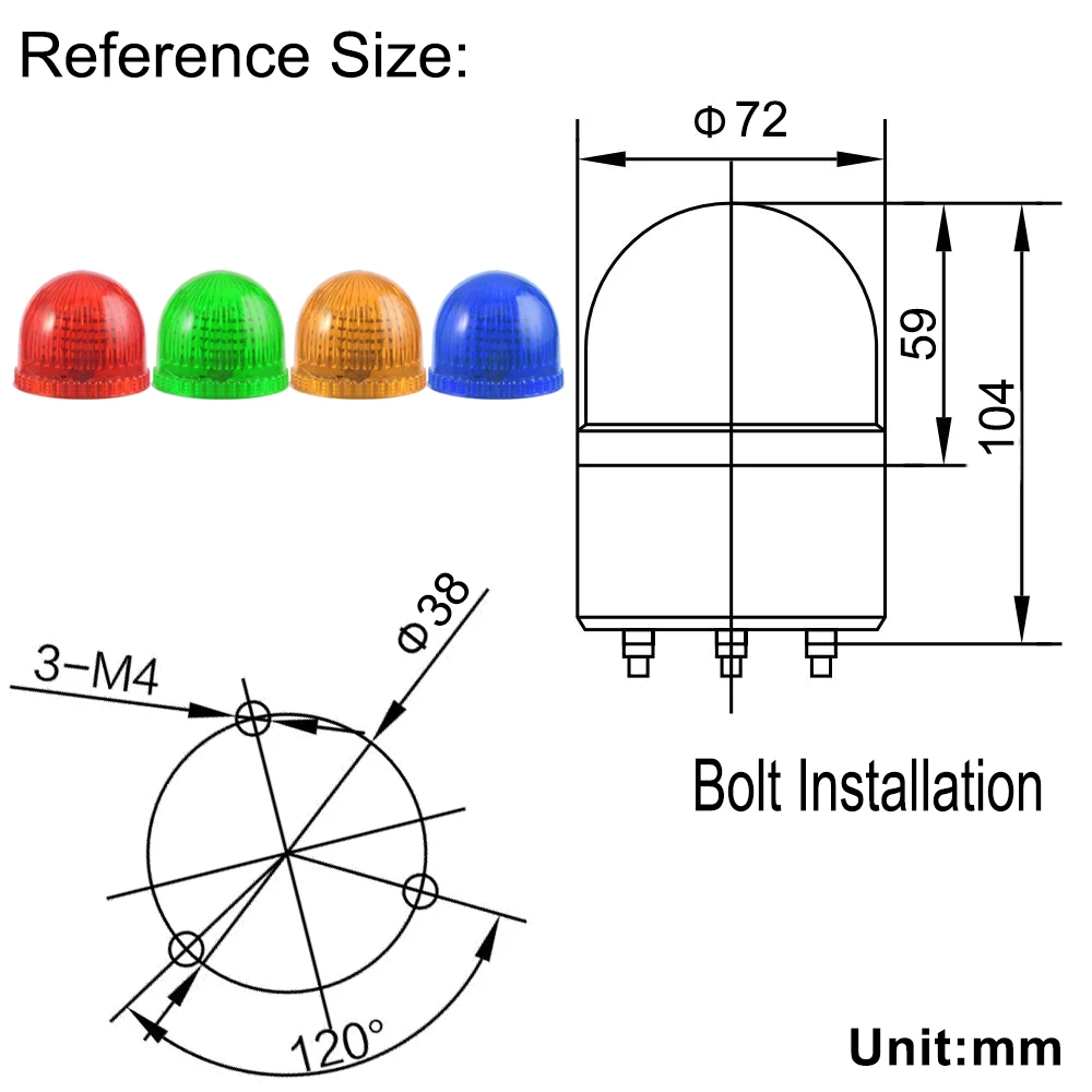 Warning Light With Bolt Bottom LED Emergency Flashing Strobe Industrial Signal Warning Lamp Alarm LTE-5071J DC12/24V AC110V/220C