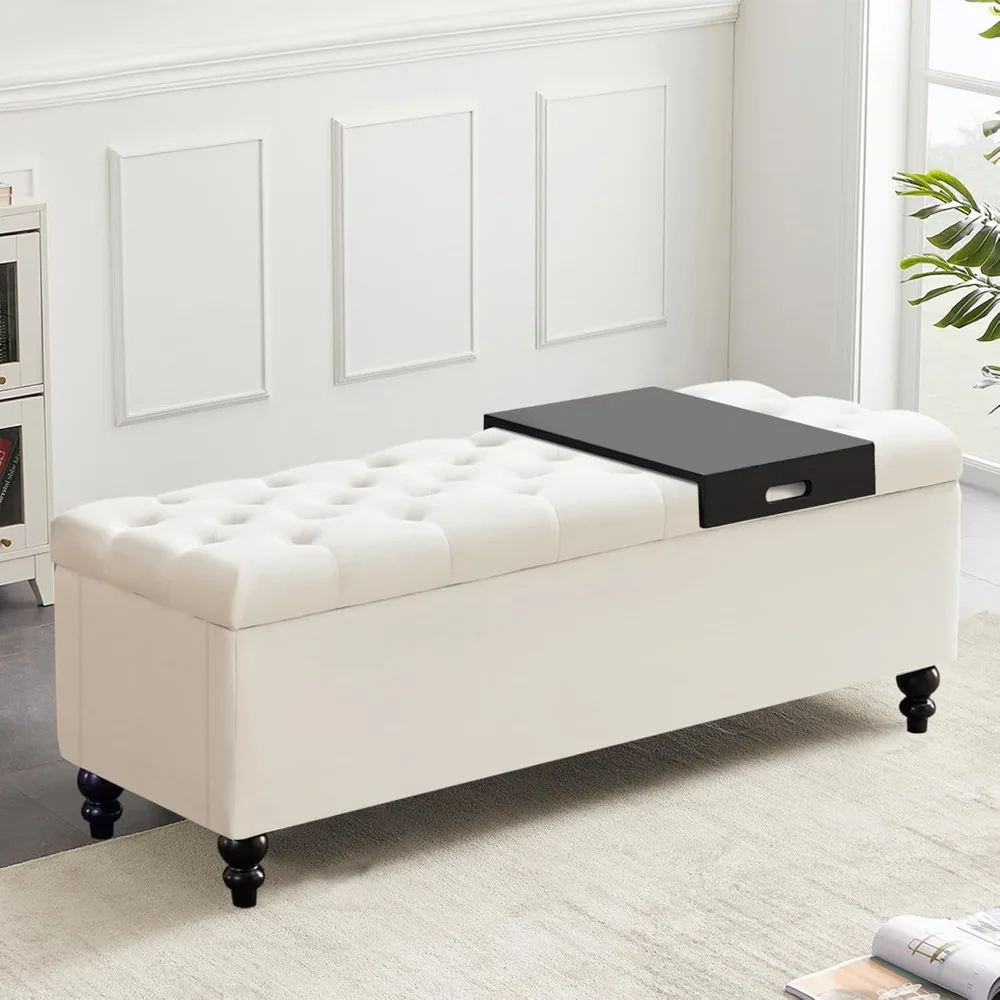

Ottoman with Storage for Bedroom End of Bed Bench,51-inch Large Upholstered Storage Ottoman for Bedroom and Living Room