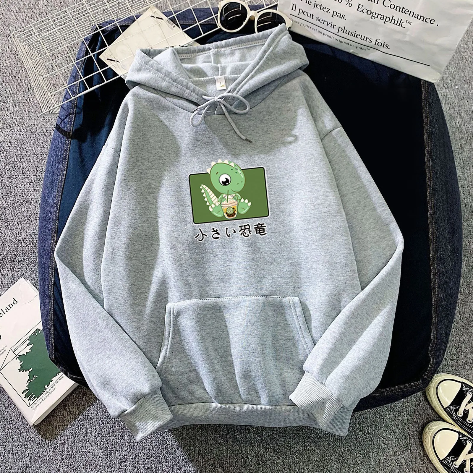 

Autumn Winter Kawaii Hoodie Sports Women'S Cute Dinosaur Printed Sweatshirt Anime Long-Sleeved Hooded Pullover Korean Sweater