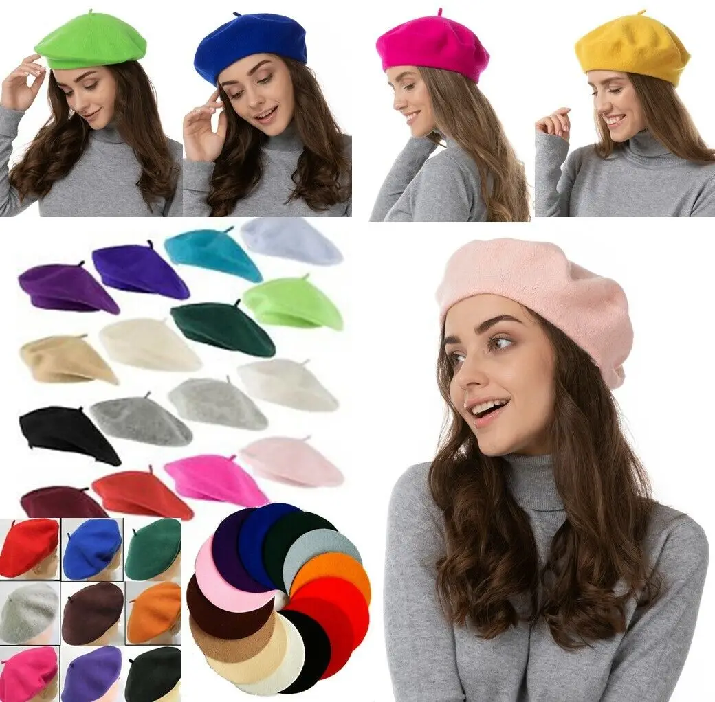 Women Wool Berets French Artist Style Warm Winter Beanie Hat Retro Plain Beret Solid Color Elegant Lady All Matched Autumn Caps