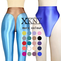 XClocKNYoung satin glossy thongs high waist High elasticity skin glossy briefs Wear out Yoga training pants