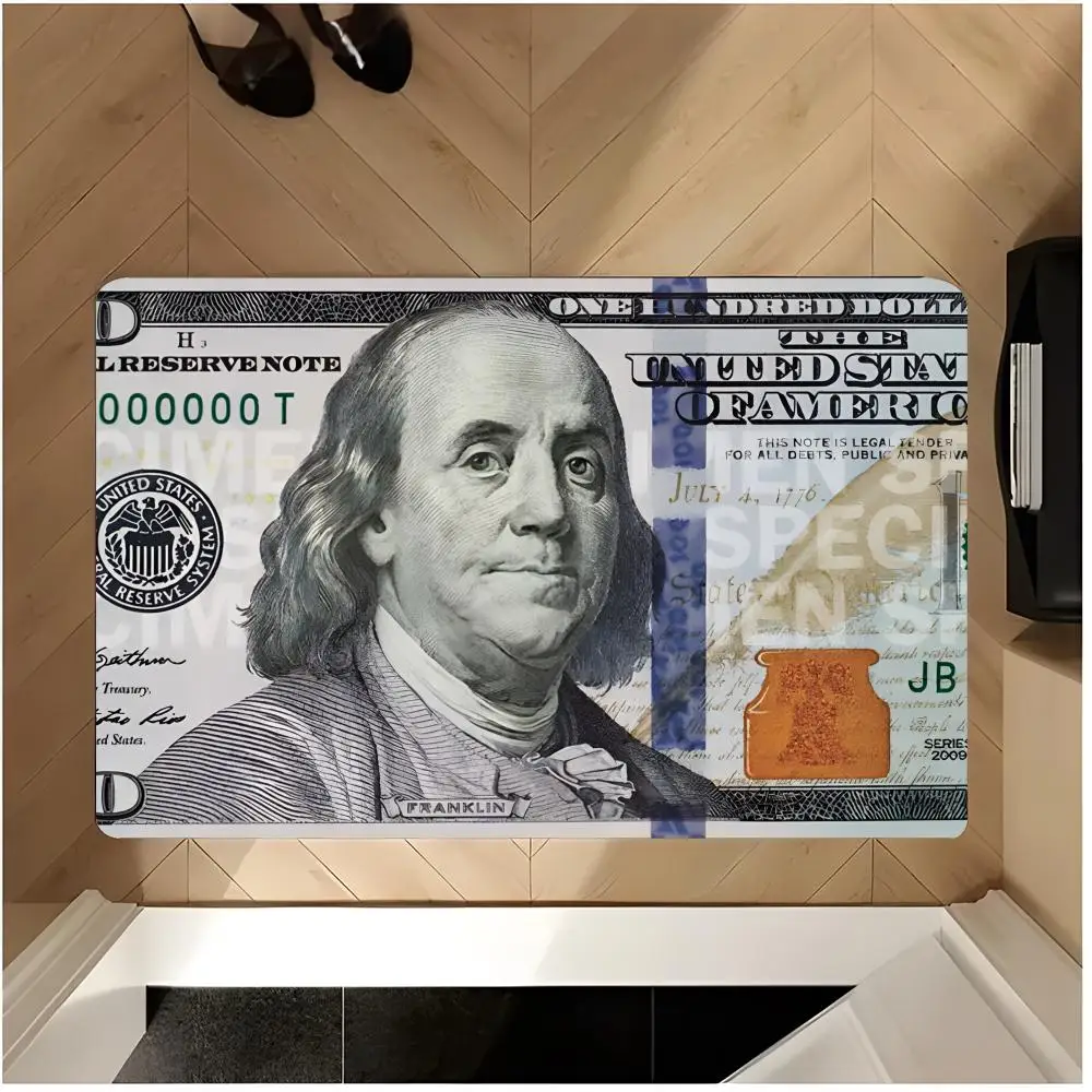 Currency Classic U-US Dollar Floor Mat Washable Absorbent Flannel Door Mat Non-Slip Indoor Floor Rug