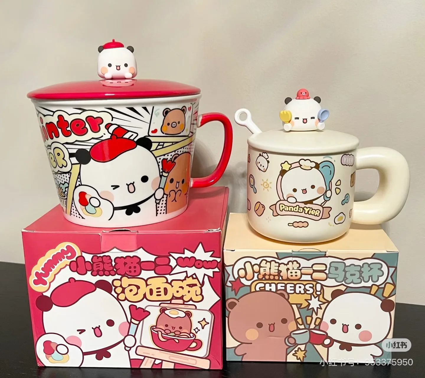 Anime Cute Panda Creative Ceramic Mug With Lid And Spoon Cartoon Print Breakfast Oatmeal Cup For Home Office Coffee Drinking - view 6