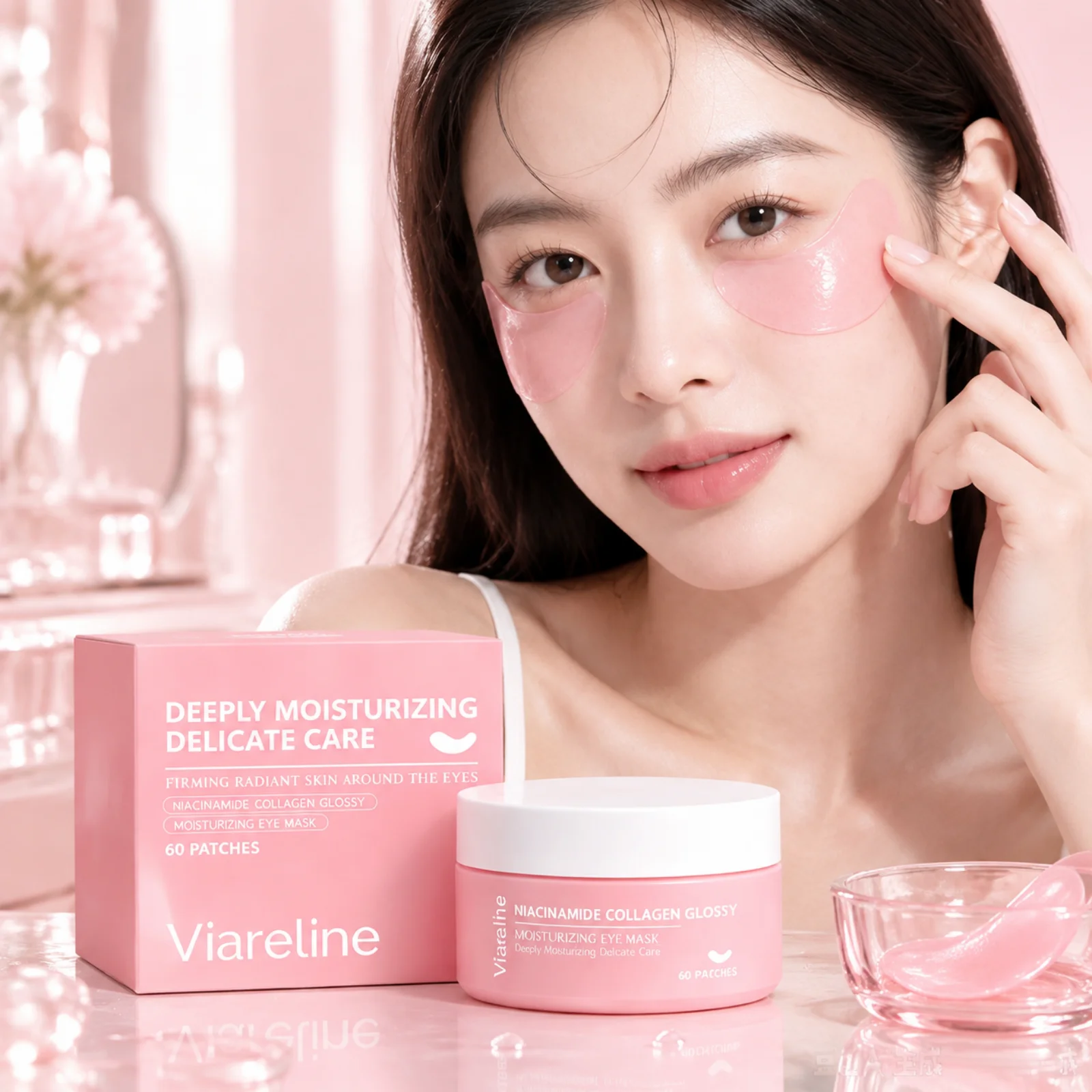Viareline Collagen Niacinamide Eye Patch Firming Radiant Eye Skin Smooth Eye Texture Anti Dry Eye Deeply Moisturizing Eye Mask