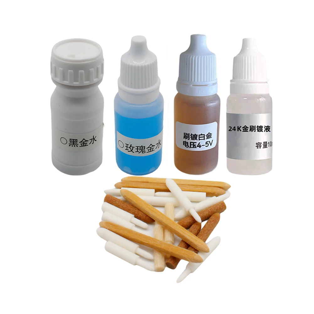 10ML Pen Plating Solution Kit 24k Gold Electroplating Liquid with 20pcs Tips Jewelry Repair Metal Coating on Ring Chain Watch