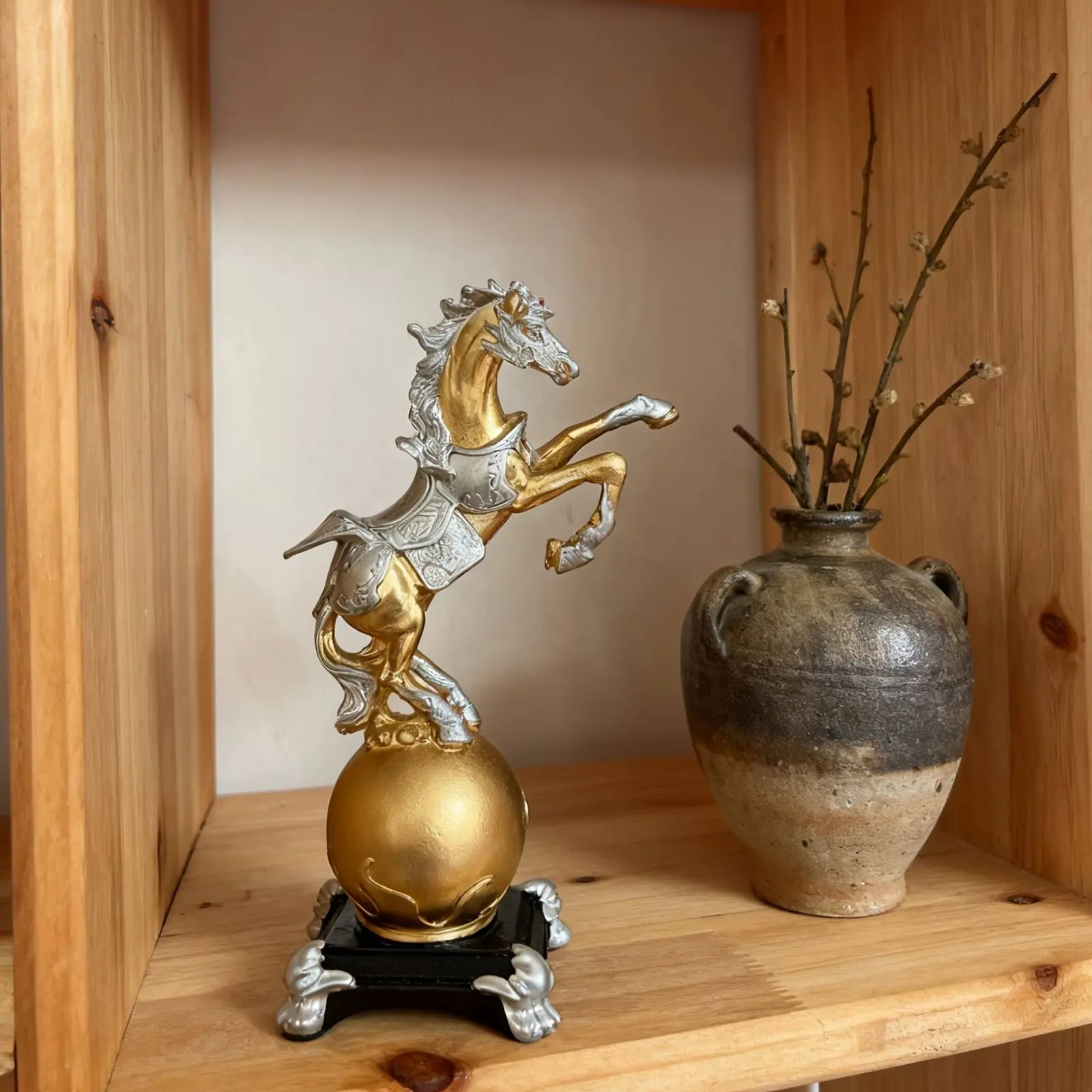 Horse Figurine on Globe Luxury Design Rearing Horse Statue Equine Figure Figurine Classic Design House Decoration