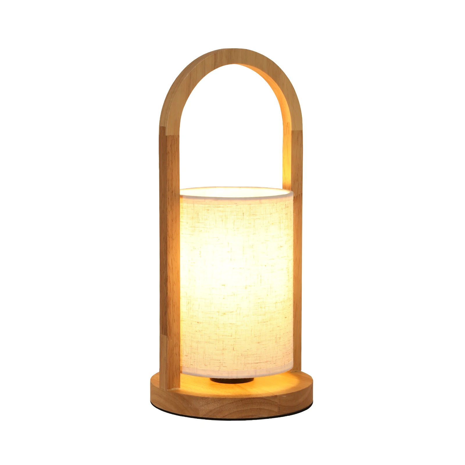 Wooden Bedside Lamp, 34cm Table Lamp for Living Room Bedroom, Linen Lampshade, E27 Socket, Bulb NOT Included