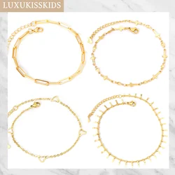 LUXUKISSKIDS Anklets For Woman Stainless Steel Gold Color Bohemia Tassel Anklet Heart Moon Star Cross Charms Leg Bracelets Girls