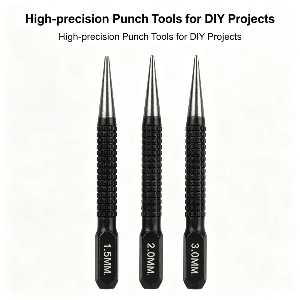 3 Sizes Positioning Center Punch Set Knurled Anti-slip Handle Metal Pin Punch For Wood Metal Hole Drilling Marking Jobs
