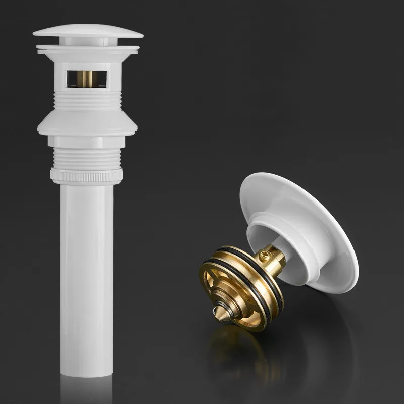 Drains Soild Brass Round Siphon Deodorization Bathroom Vanity Basin Pipe Waste Pop Up Drainer Copper With Overflow White