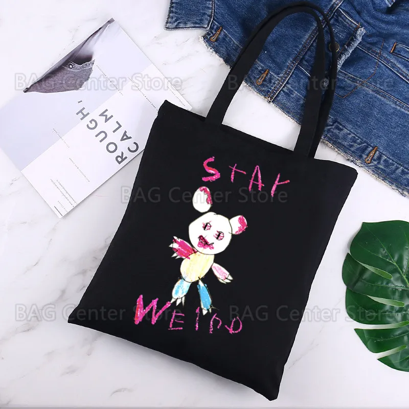 Lil peep bolsa de lona casual grande bolsa de mão para mulheres senhoras bolsa de compras impressão grande capacidade saco preto