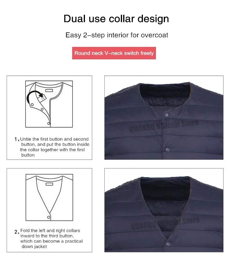 Chaqueta de plumón de pato con cuello redondo para hombre, Abrigo acolchado ultraligero con cuello en V Variable, mantiene el calor, novedad de