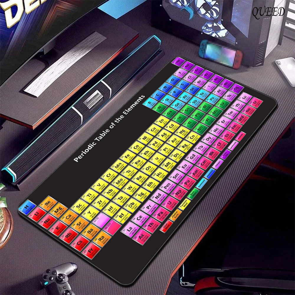 Alfombrilla de ratón grande para teclado de juegos, alfombrilla de ratón de tabla periódica de elementos, alfombrilla de escritorio Xxl para oficina con borde cosido, Base de goma antideslizante