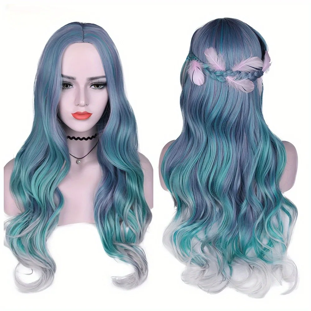 Gradient color synthetic wig cosplay anime wig COS Harajuku style colorful long curly hair headgear lolita image 4