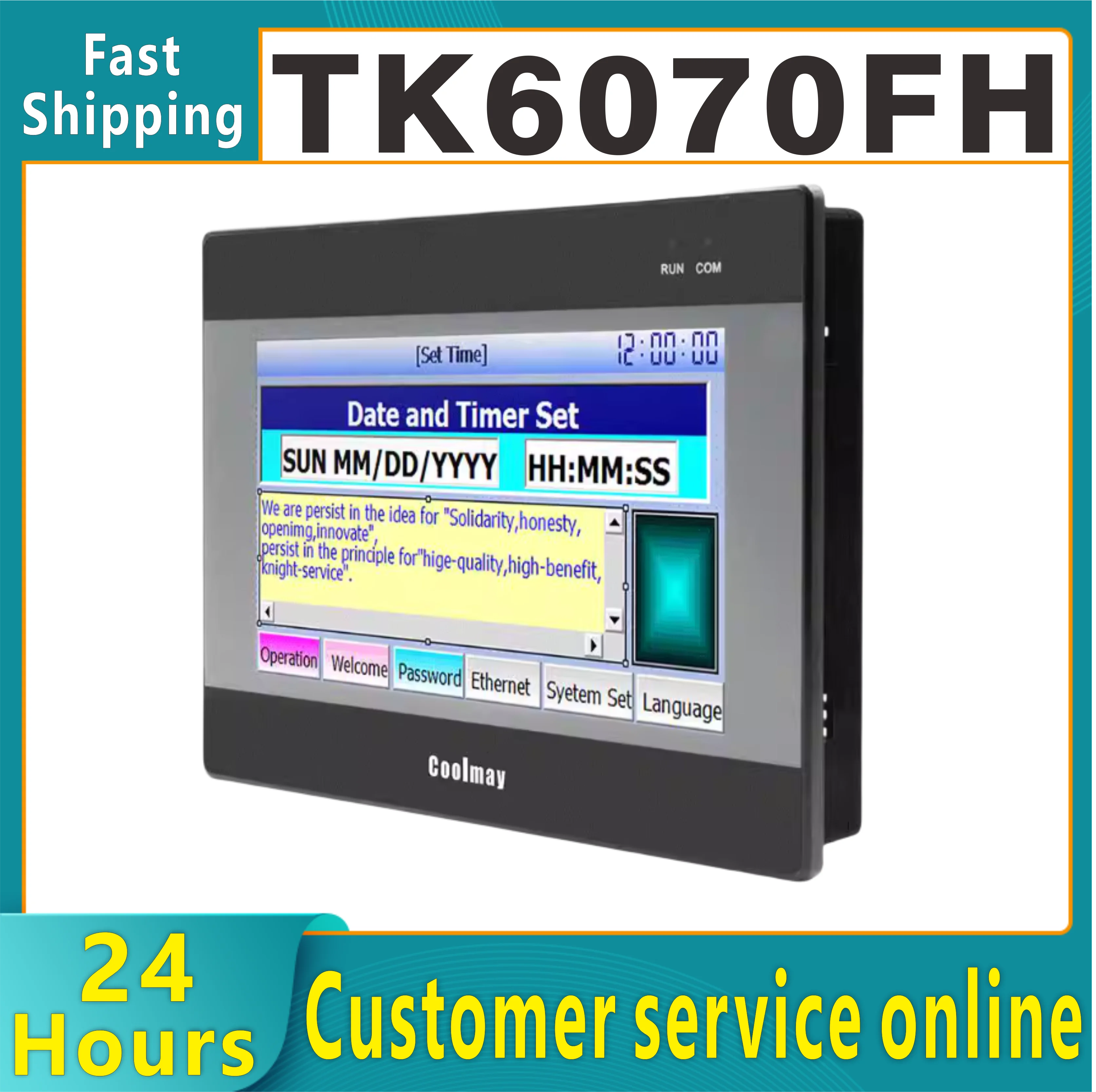 Coolmay 7 inch HMI TK6070FH/HD Optional WIFI 800*480 resolution color HMI touch screen industrial monitor CNC controller kit