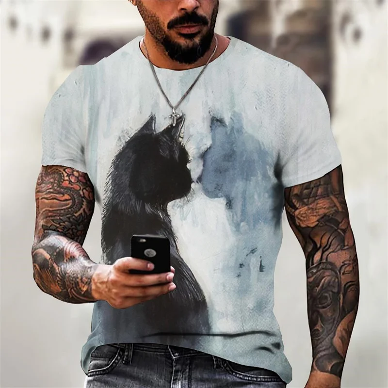 Monster Cat Graphic T-Shirt For Men Cartoon Animal 3D Print Tee Summer Casual Loose Short Sleeve T Shirts O-Neck Tops Streetwear