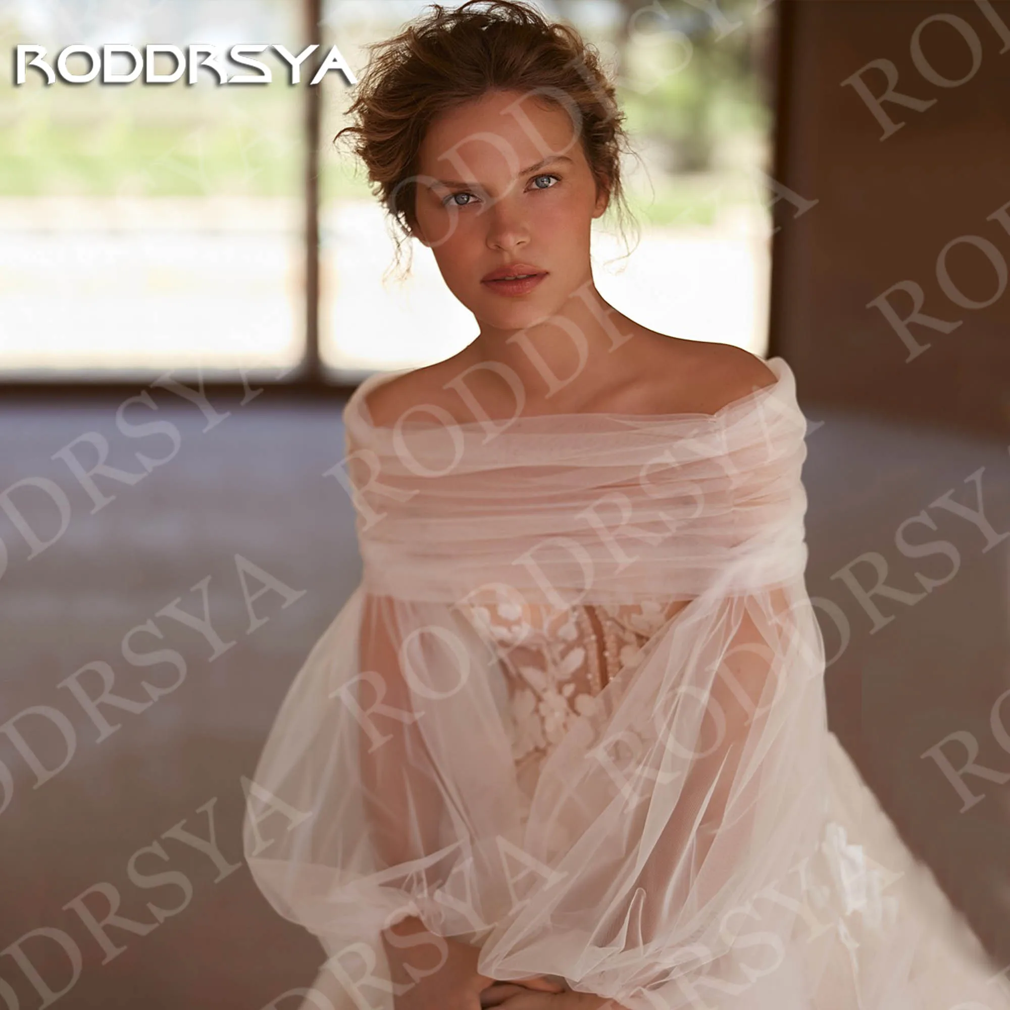 Roddrsya romântico uma linha vestidos de casamento para mulher fora do ombro floral renda tule vestido de noiva personalizado Romântico vestidos de noiva de linha para mulher fora do ombro Floral Lace Tulle Vestido de