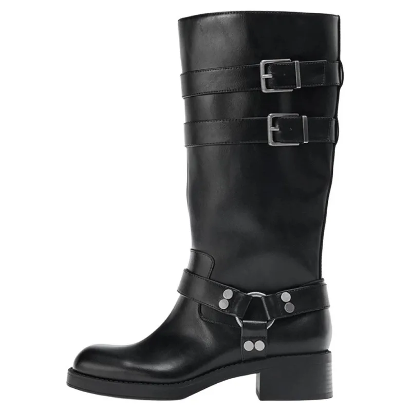 

New Autumn Winter Knee High Boots for Women Belt Buckle Design Punk Style Chunky Platform Boots Lightweight Non-Slip Long Boots