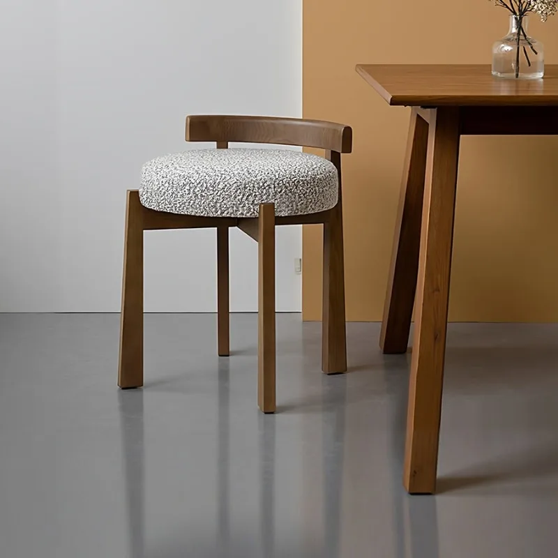 

*e forMid-Century Modern Solid Wood Stool with Sherpa Seat - Retro Accent Ottoman for Living Room, Bedroom & Home Decor *x