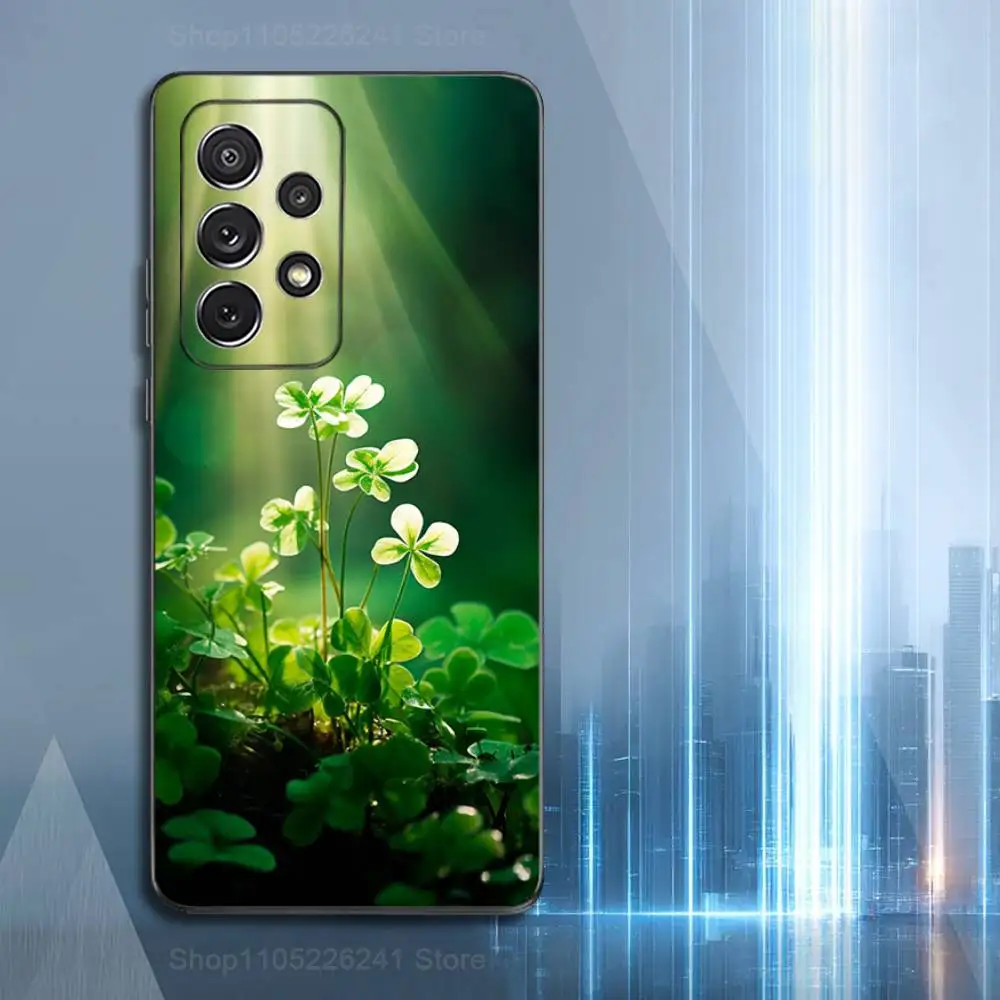 Green Lucky Four Leaf Clover Case For Samsung S23,S25,S20,S10,S9,S21,S24,S22,Ultra,FE,Plus,Lite,Soft Silicone Black